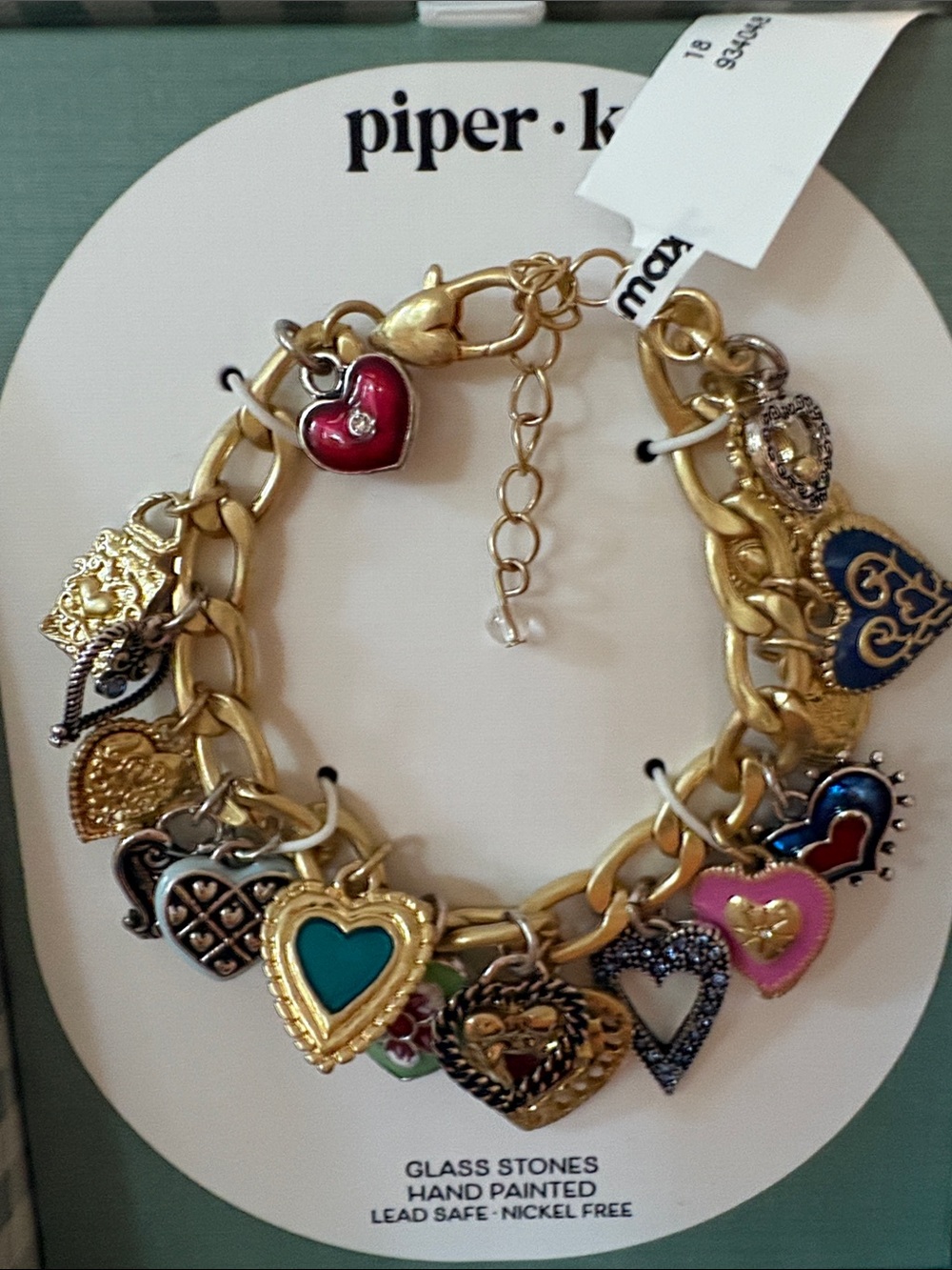 Piper K - Gold Charm Heart Bracelet with Multicolor Hearts